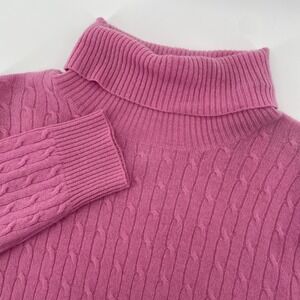 Tweeds Turtleneck Sweater Womens XL Pink 100% Cashmere Cable Knit Pullover Top